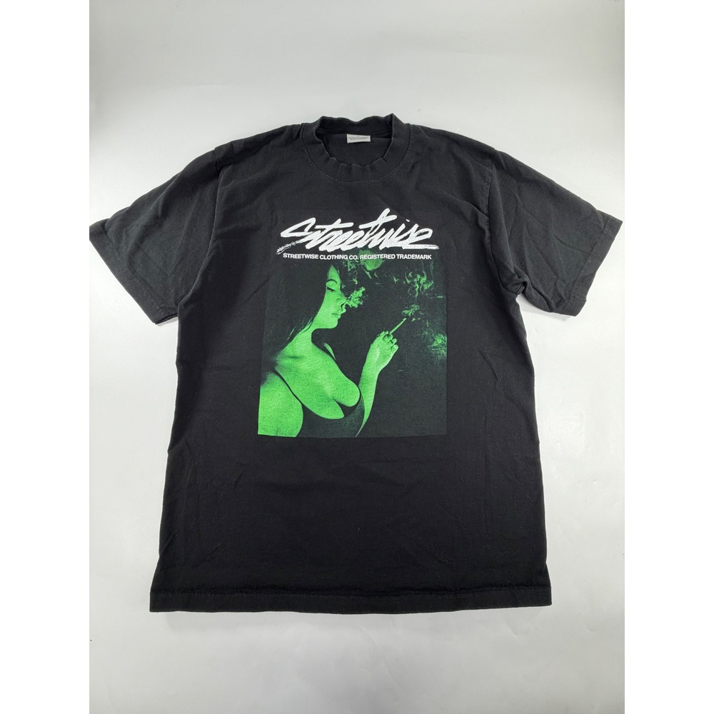 Streetwise Clothing Co Mens Black Green Smoking Girl Graphic T-Shirt Large LA